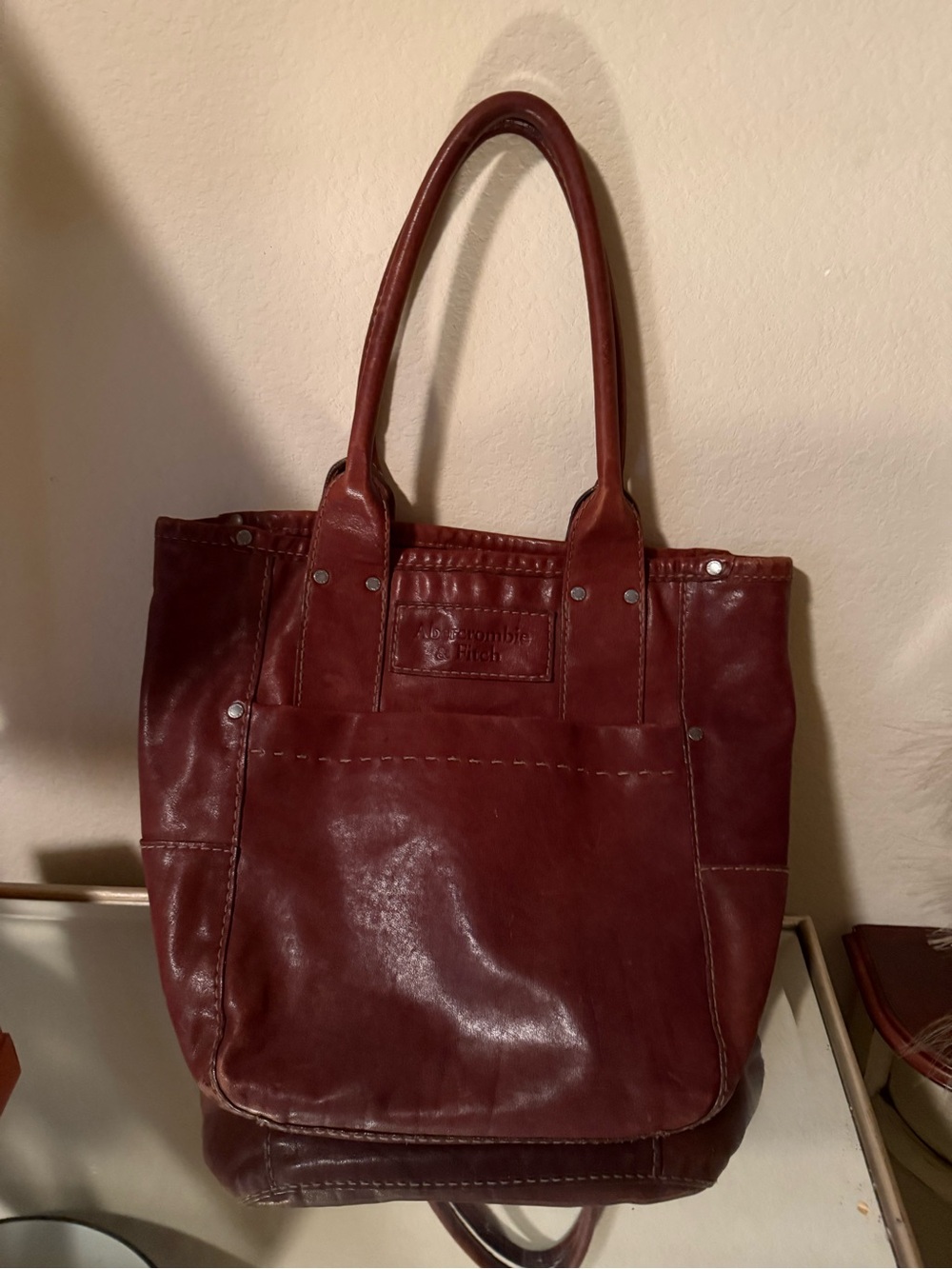 Abercrombie & Fitch Wine Red Leather Tote